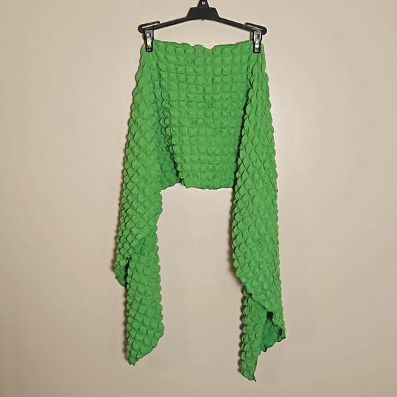 NWT Popcorn Texture Twist Front Crop Top & Sarong Set Sz XL Bright Green - Picture 7 of 9
